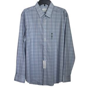 Calvin Klein Steel Men's Reg-Fit Stretch Dress Shirt, Navy/white 16.5 34-35 $85